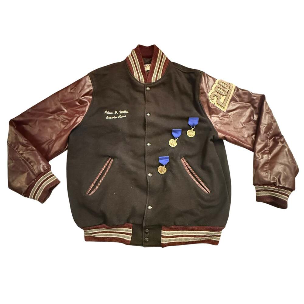 Vintage NEFF Wool and Leather Varsity Letterman Jacket Norland Vikings 2008
